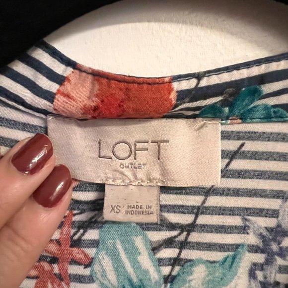 LOFT Striped and Floral Print Blouse, XS - Picture 4 of 5